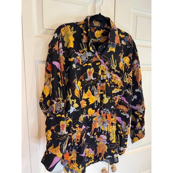 Vintage 80-90’s Paragraff Mens Sz L Western Cowboy Indian Print Shirt - Picture 1 of 6